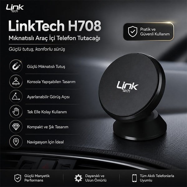 Konsol İçin Mıknatıslı Yapışabilen Araç İçi Telefon Tutacağı (LinkTech H708)