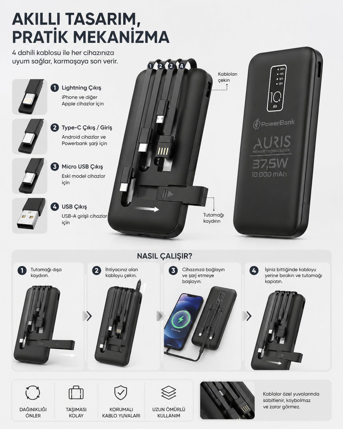 KP-17 10.000mAh Dijital Göstergeli Tüm Telefonlarla Uyumlu Powerbank