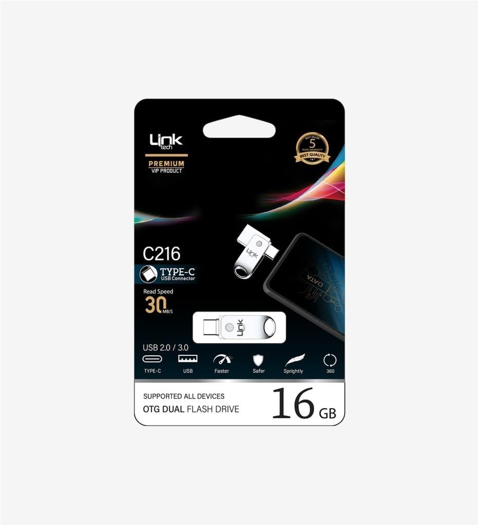LinkTech C216 Premium Dual 30mb/s 16GB Tip-C USB OTG Flash Bellek