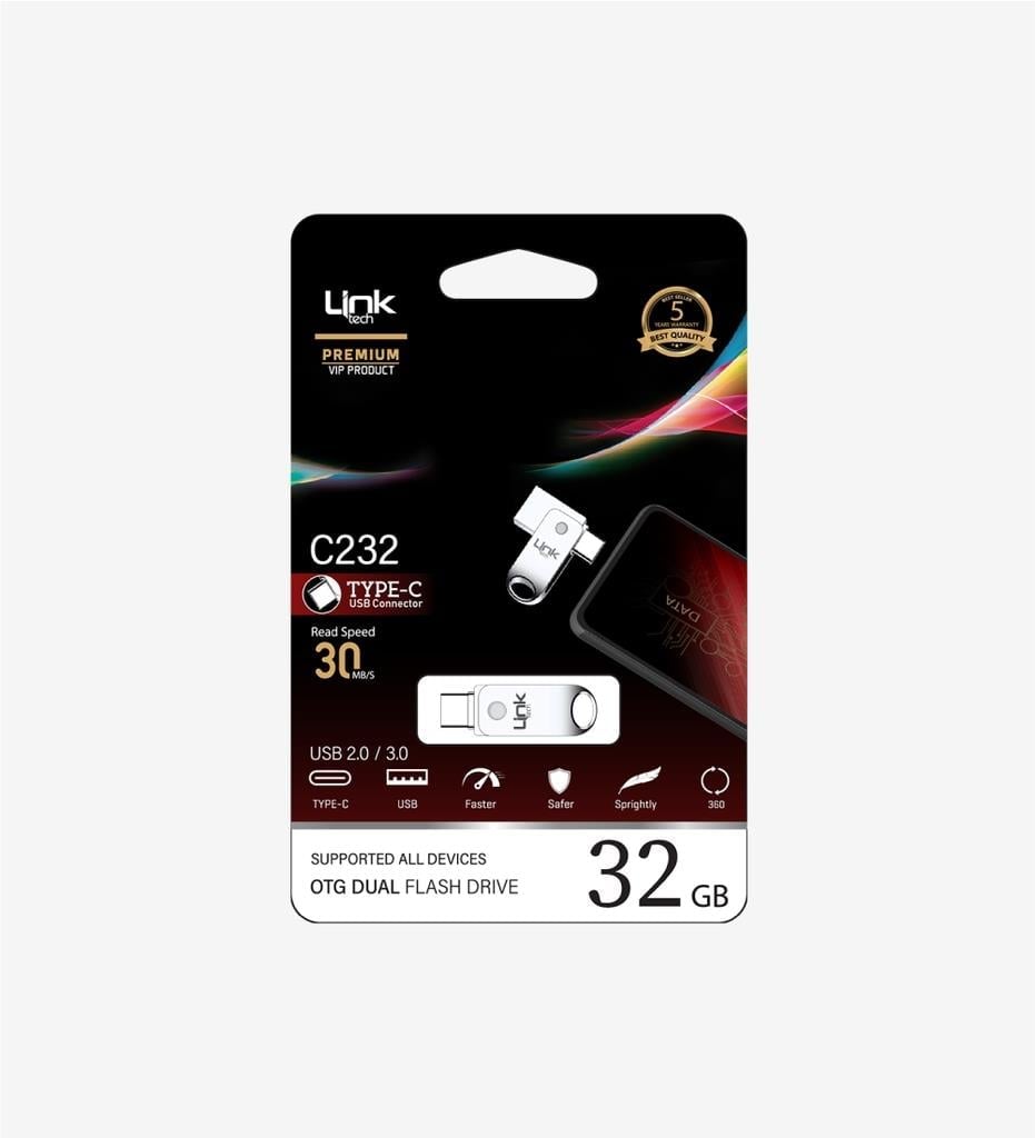 LinkTech C232 Premium Dual 30mb/s 32GB Tip-C USB OTG Flash Bellek