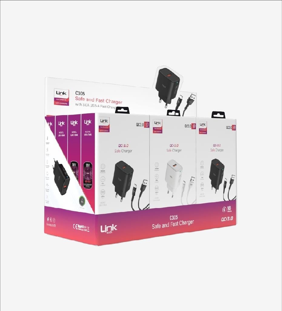 LinkTech C305 Strong Micro USB Kablolu 18W Hızlı Şarj Adaptörü  