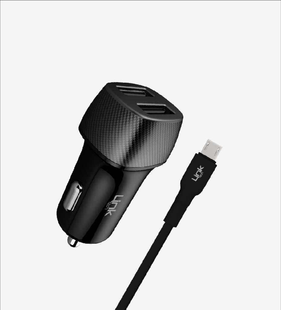 LinkTech C491 Safe Karbon Görünümlü Micro USB Kablolu 12W Araç Şarj Aleti