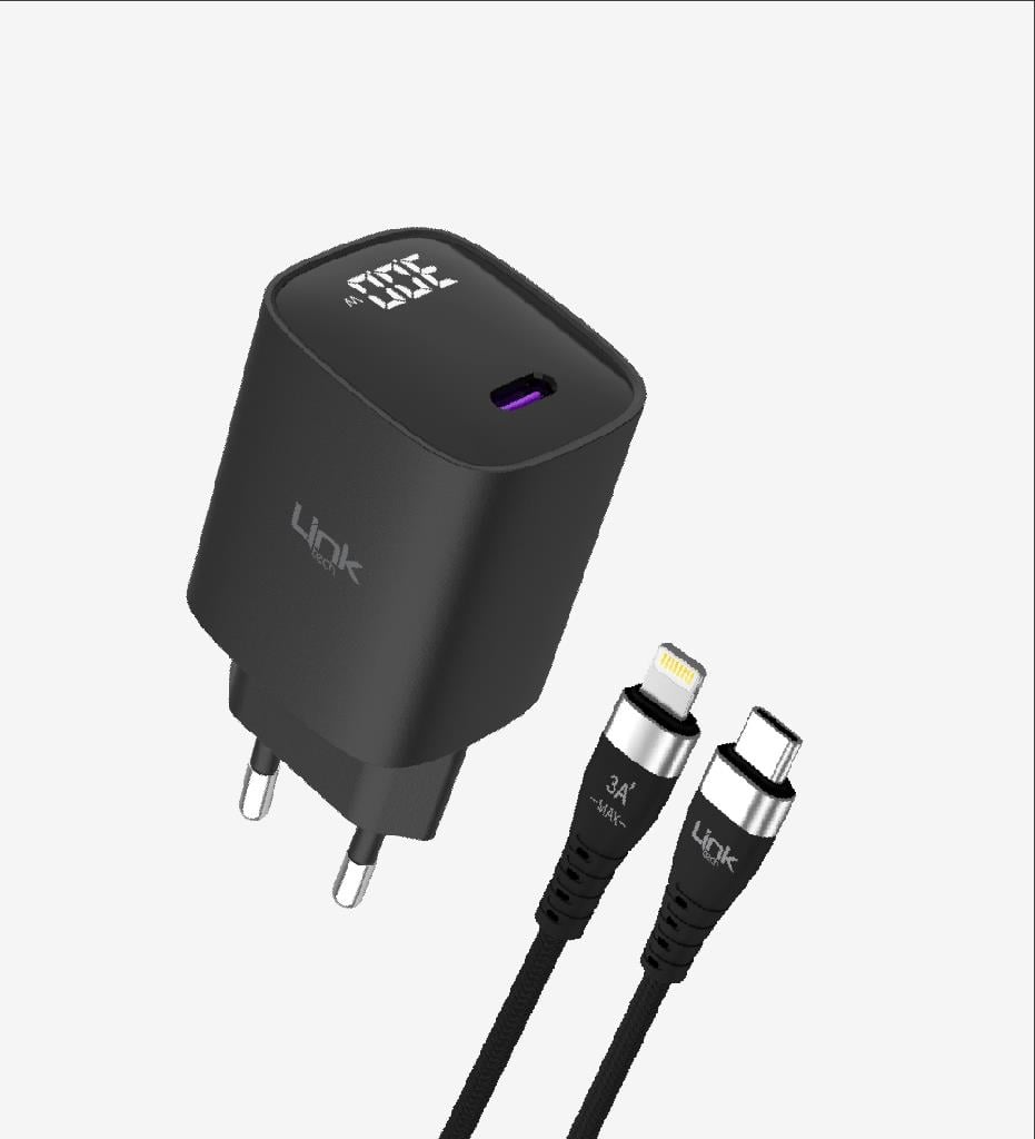 LinkTech G848 Premium Tip-C Lightning Kablolu Mini 30W USB-C Süper SI Şarj Adaptörü