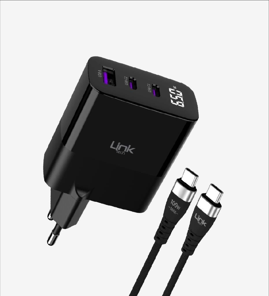 LinkTech G853 Premium Tip-C Kablolu 3'lü Çıkış 65W Süper SI Şarj Adaptörü