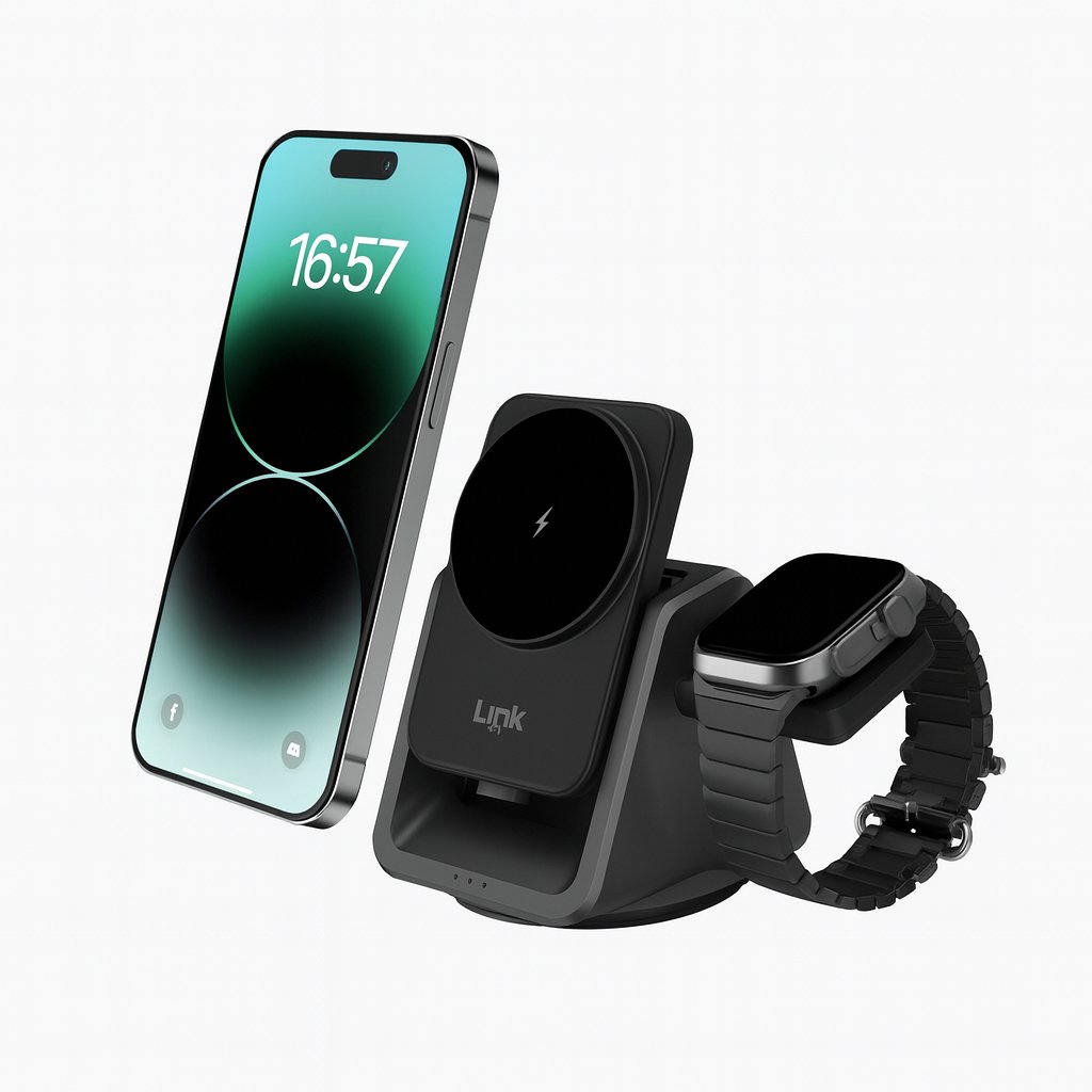 LinkTech W798 Premium 3'ü 1 Arada Masa Üstü Wireless Telefon Standı & Şarj Aleti 