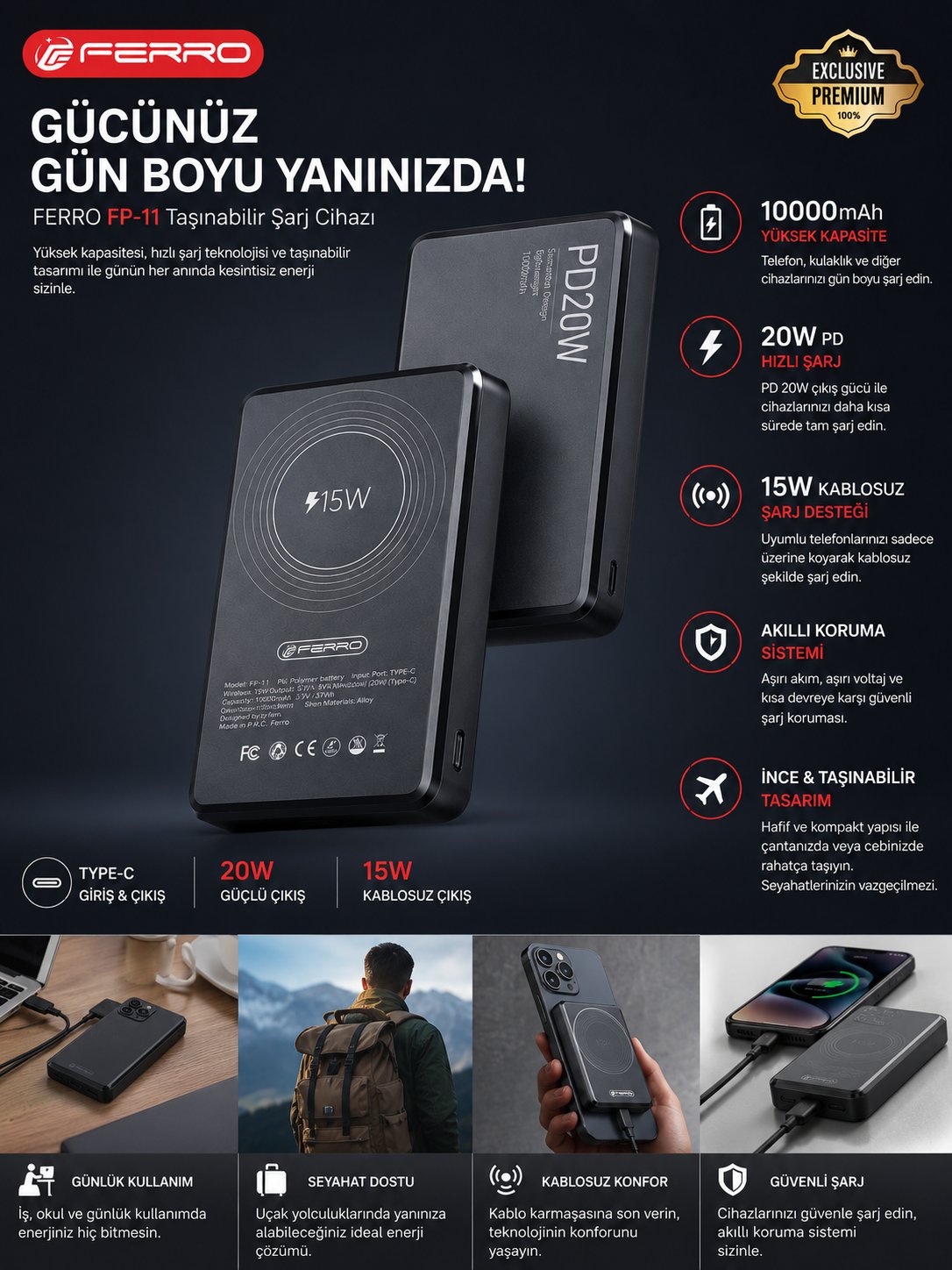 Mıknatıslı Kablosuz Hızlı Şarj Powerbank 10000