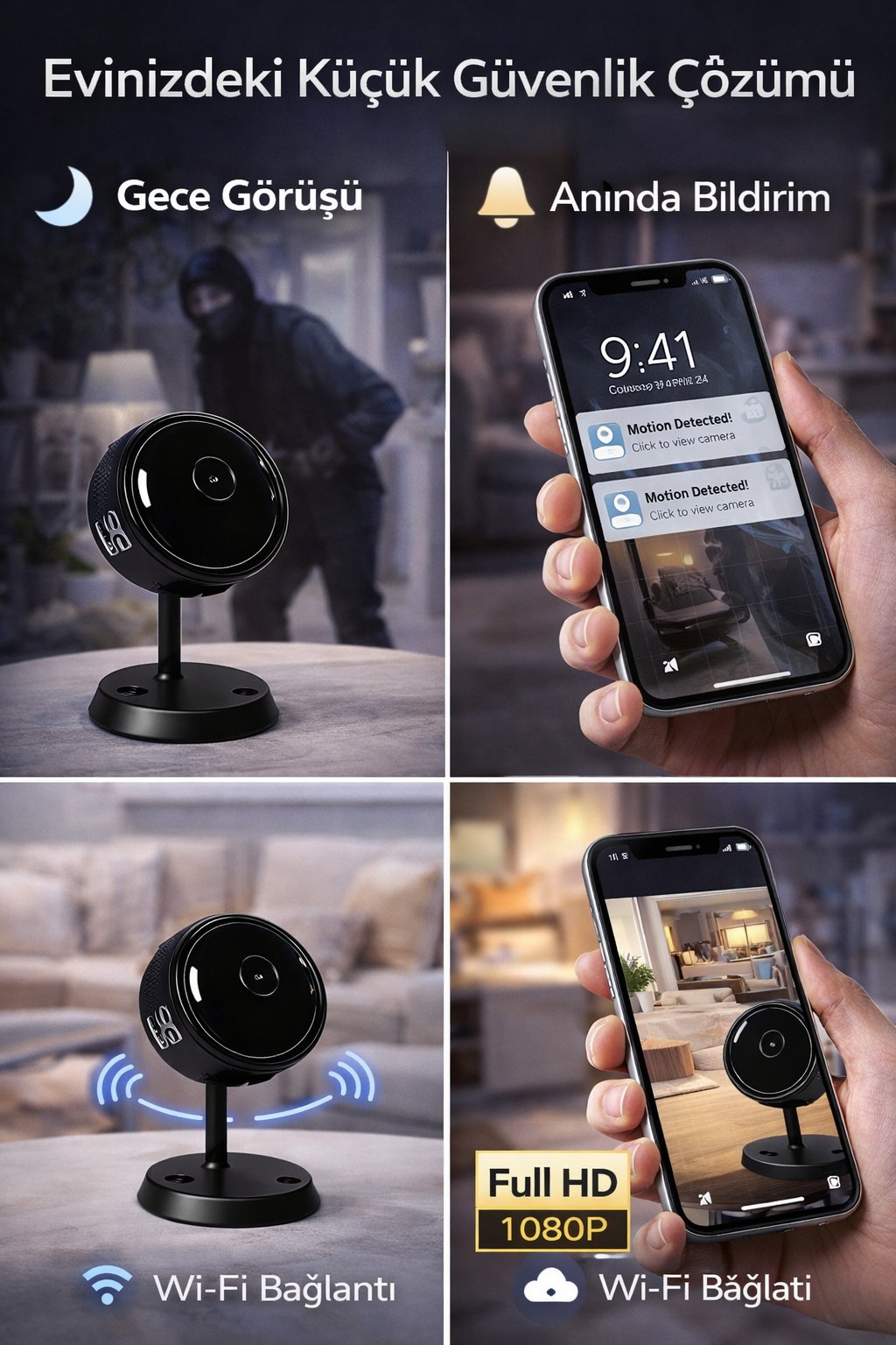 O-kam 2026 A9 Pro Gerçek 1080p Mini Wifi Kamera Gece Görüşlü Hareket Sensörlü Mini Kamera
