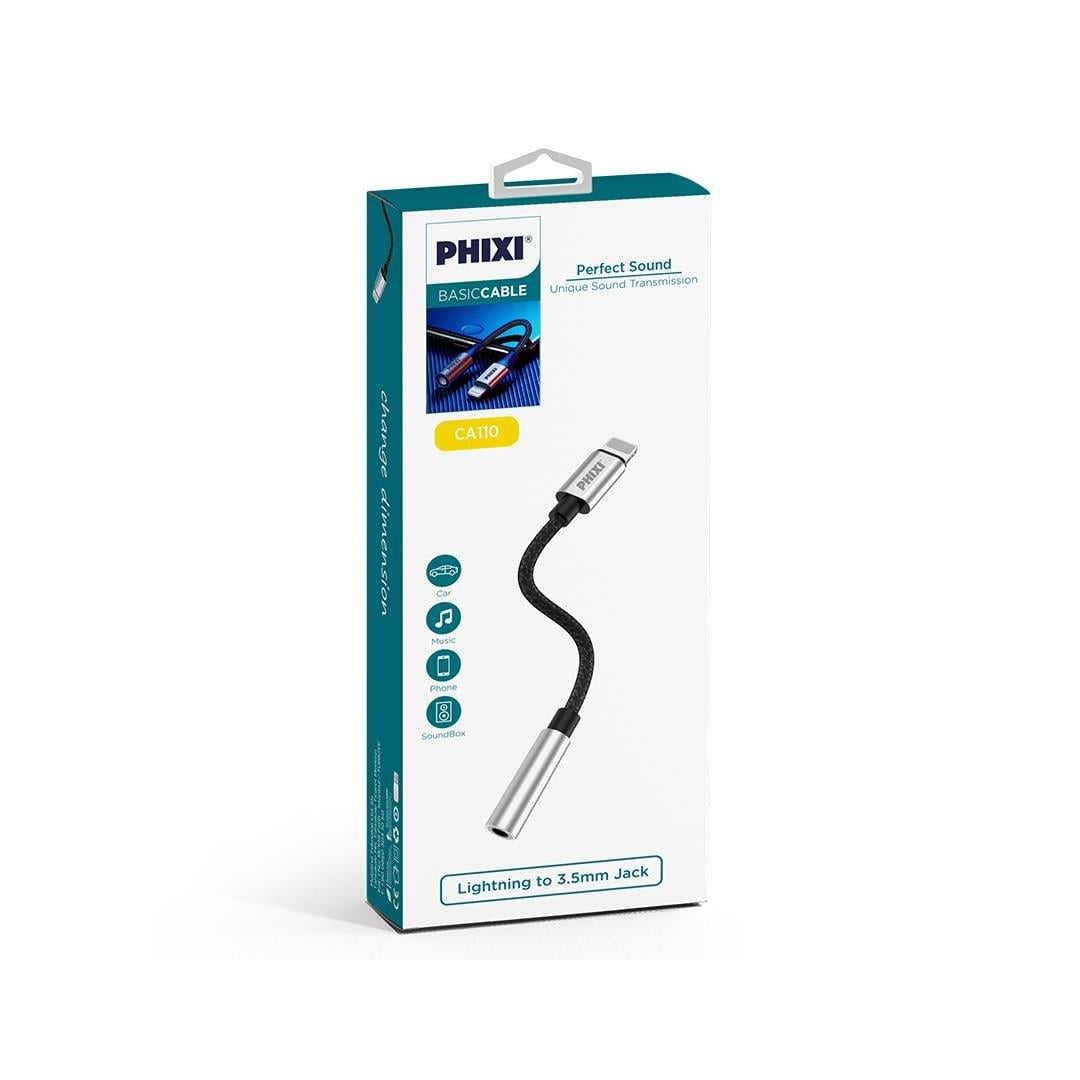 Phixi Basic CA110 Metal Başlıklı Örgü Kablo Lightning to 3.5mm Jack Çevirici