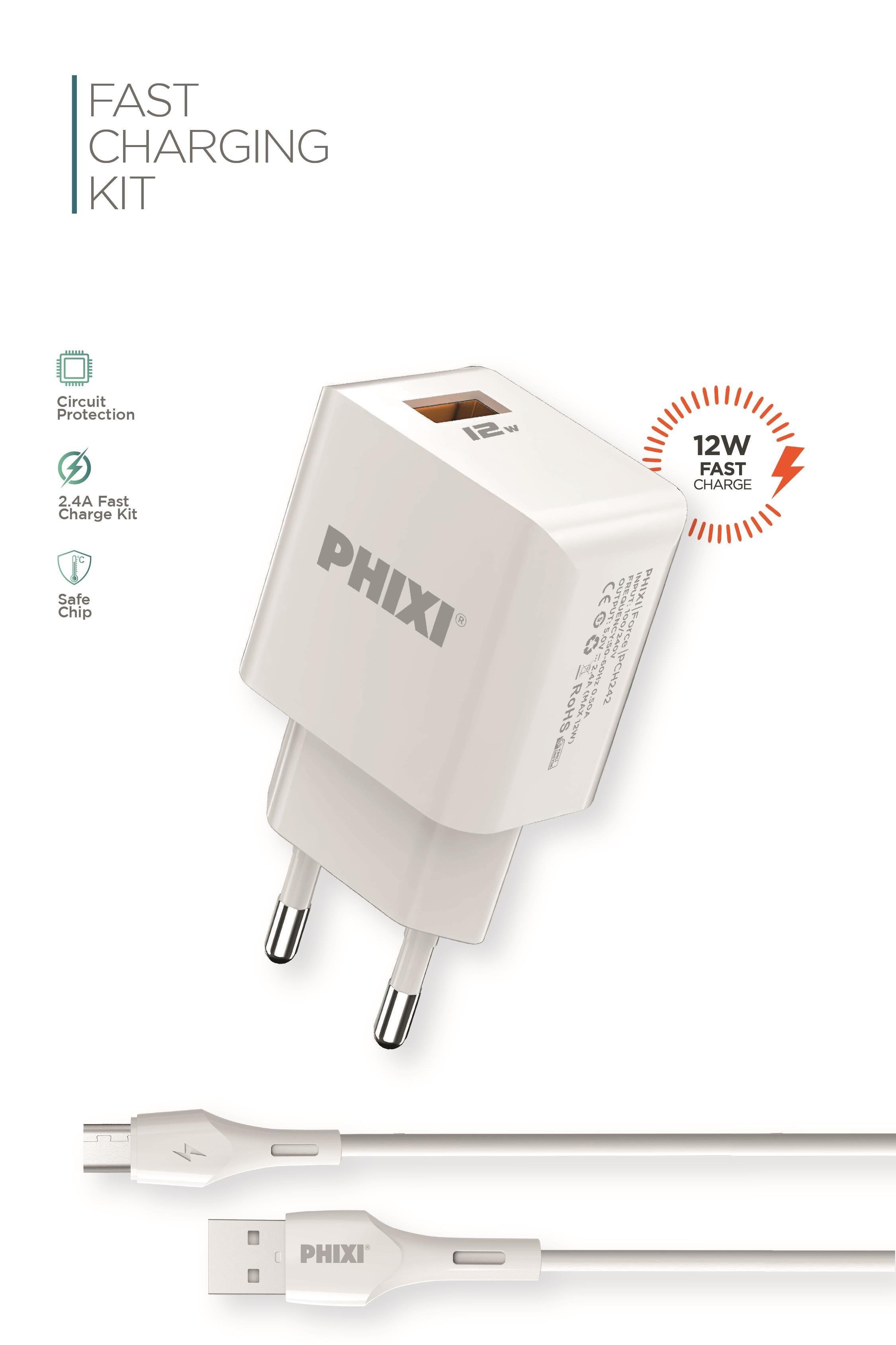 PHİXİ PCH242M FORCE AKIM KORUMALI 2.1A MİCRO USB KABLOLU ŞARJ CİHAZI