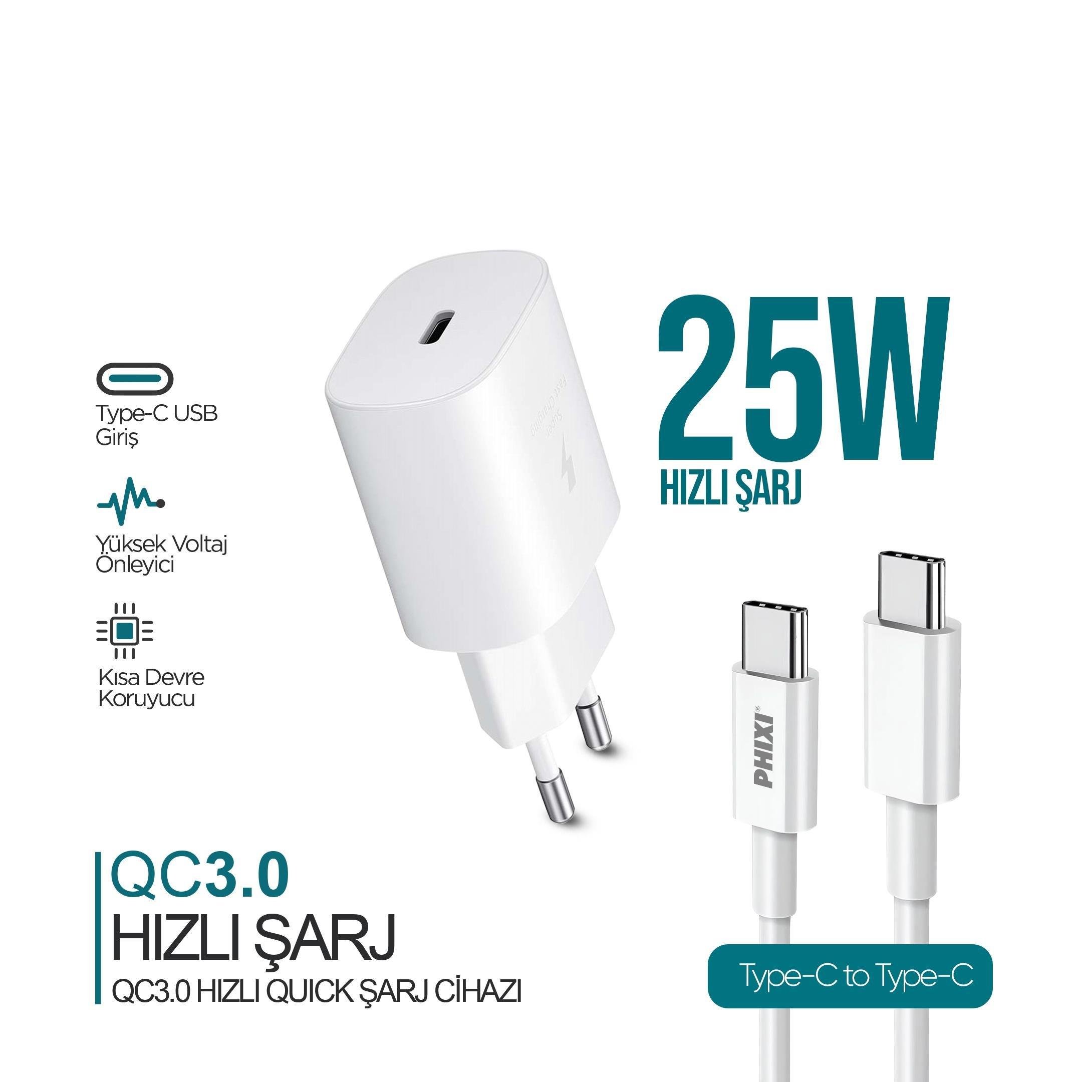 PHİXİ ULTİMATE UPD4125T 25W PD GİRİŞLİ TYPE-C HIZLI ŞARJ CİHAZI