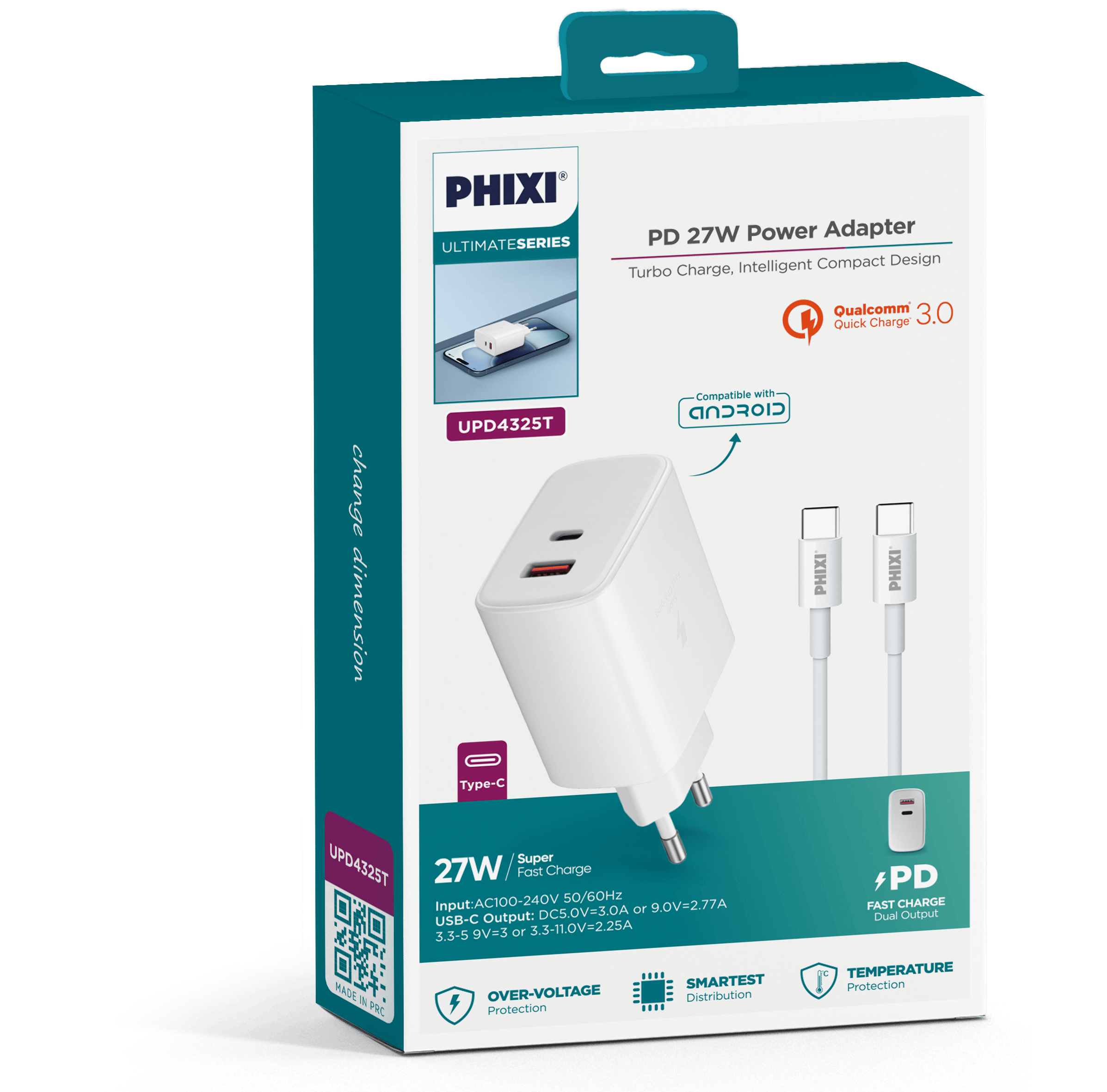 PHİXİ ULTİMATE UPD4325T 27W PD ÇİFT ÇIKIŞLI TYPE-C HIZLI ŞARJ CİHAZI