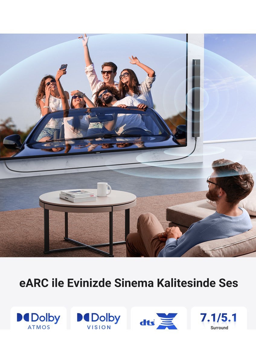 Profesyonel 8K HDMI Kablo – 2.1 Versiyon, 48Gbps Hız, HDR10+ ve Dolby Atmos Destekli Ultra Net Görüntü