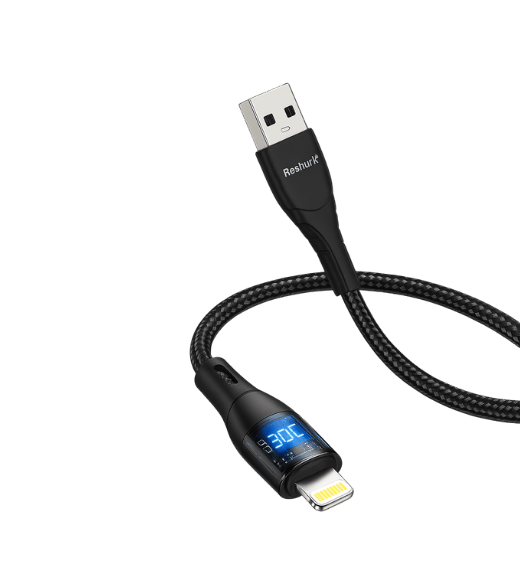 TELKUR Reshurk RE-097 Usb-c & Lightning Metal Uclu Ledli 1000cm 3A Hızlı Data - Şarj Hasır Kablo