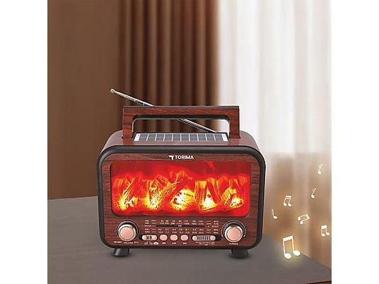 Torima D72 Nostaljik Radyo Şömine Görünümlü LED Işık Fenerli Bluetooth,Hafıza Kartı,Usb Bellek,Aux Ve Radyo Destekli Hoparlör Koyu Renkli Ahşap
