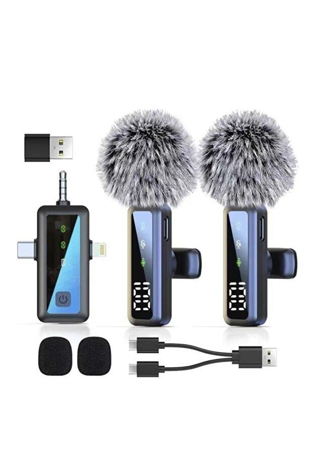Torima H68 Type-C + Lightning + Aux 2li 3in1 Kablosuz Yaka Mikrofonu