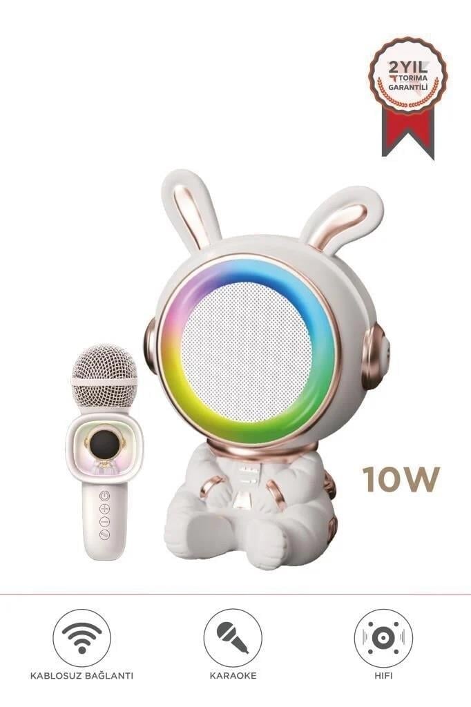 Torima KIDMIC-05 Bluetooth Hoparlör Rgb Işıklı Mikrofonlu Karaoke Tavşan Figürlü Speaker Beyaz