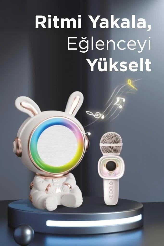 Torima KIDMIC-05 Bluetooth Hoparlör Rgb Işıklı Mikrofonlu Karaoke Tavşan Figürlü Speaker Beyaz