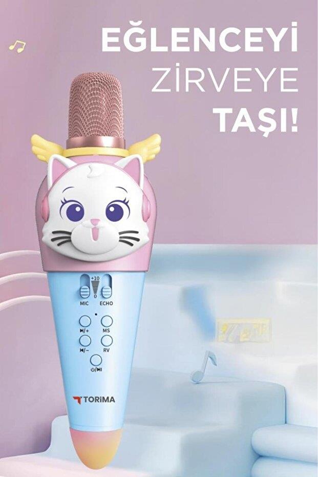 Torima KIDMIC02 Kedi Figürlü Şarjlı BT Karaoke Mikrofon ve Hoparlör  Mavi