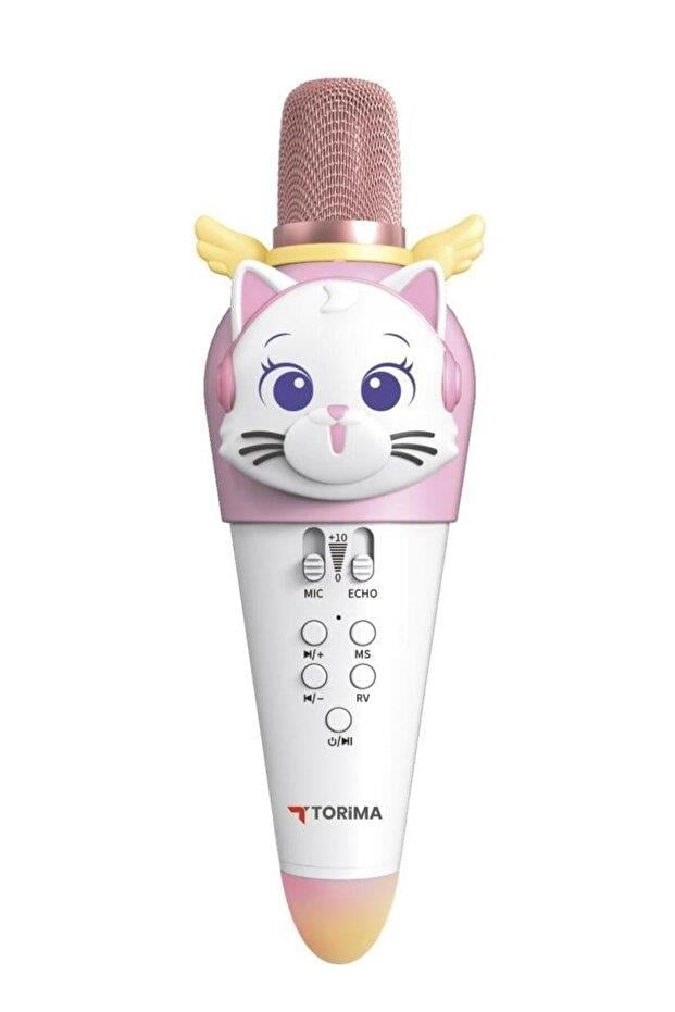 Torima KIDMIC02 Kedi Figürlü Şarjlı BT Karaoke Mikrofon ve Hoparlör Beyaz