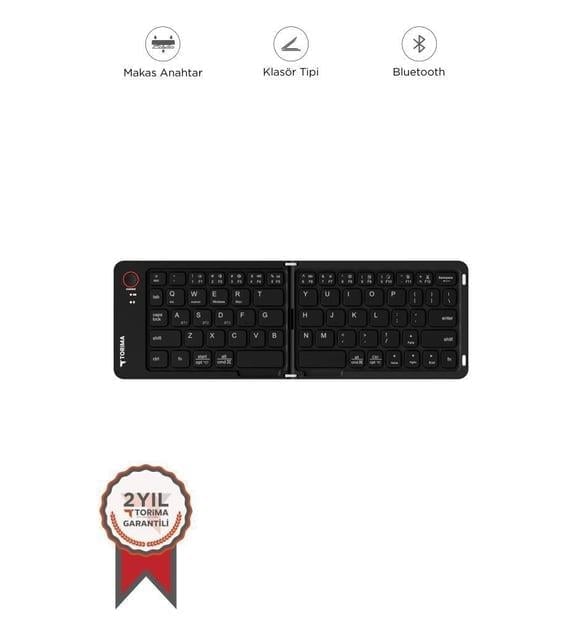 Torima TK-08 Siyah Kablosuz Katlanabilir Şarjlı Taşınabilir Mini Bluetooth Klavye