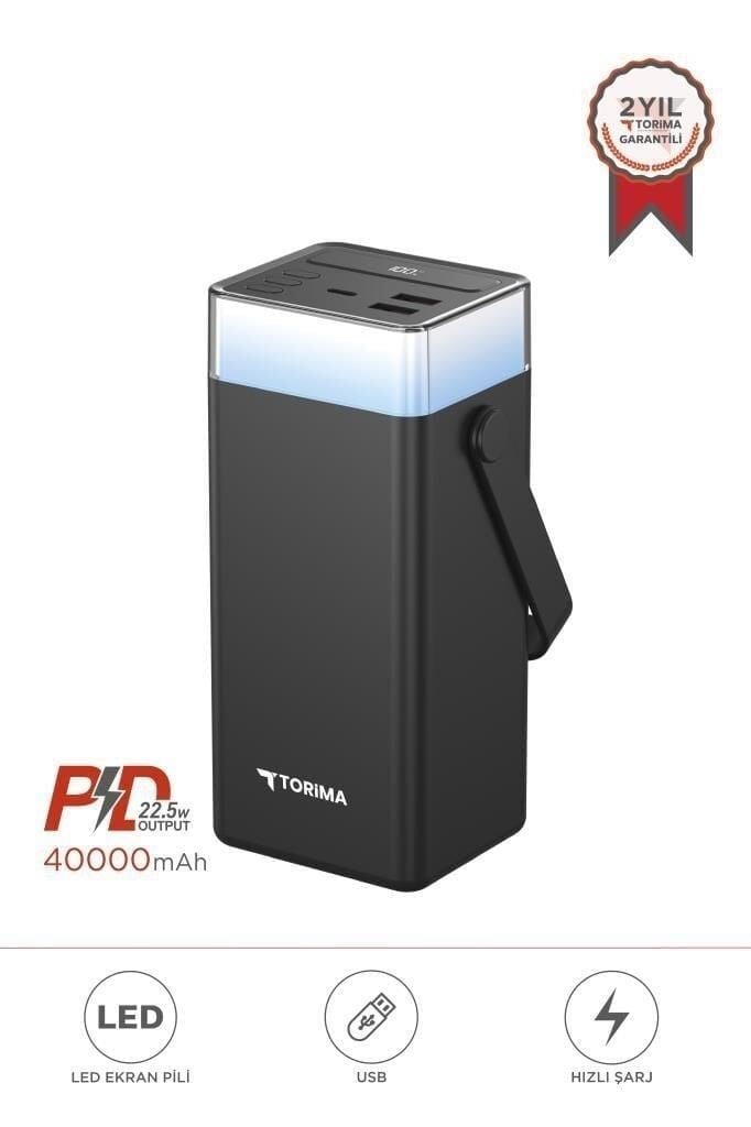 Torima TRM-1041 40000 mAh Type-C Lightning 22,5 W Hızlı Şarj RGB Led Işıklı Powerbank Siyah
