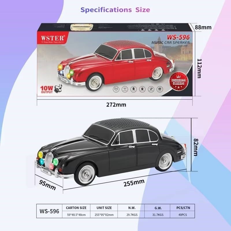 WS-596 Nostaljik Araba Görünümlü Bluetooth,Hafıza Kartı,Usb Bellek,Aux Ve Radyo Destekli Hoparlör (SİYAH)