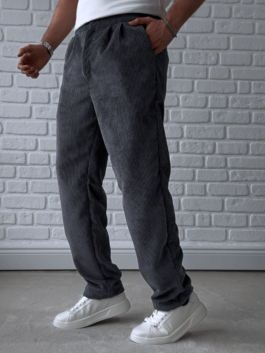 Erkek Premium Kalite Baggy Kalıp Kadife Pantolon/ GRİ-KDF01