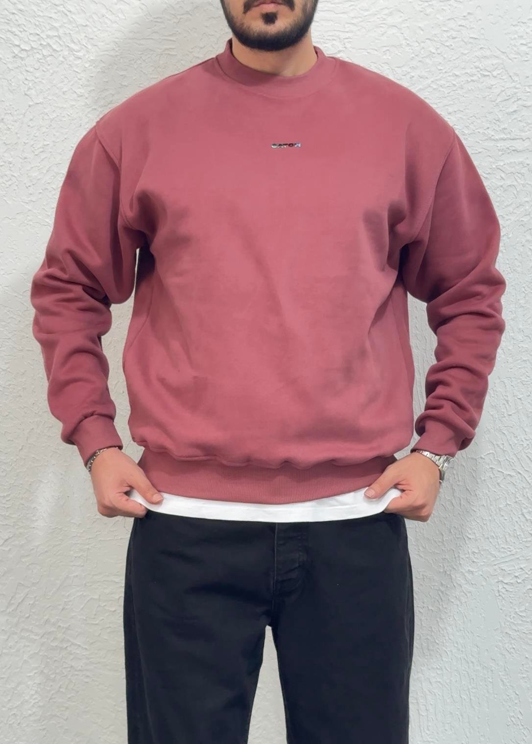 Oversize Kalıp Basic Sweatshirt / Gül Kurusu - CTH03