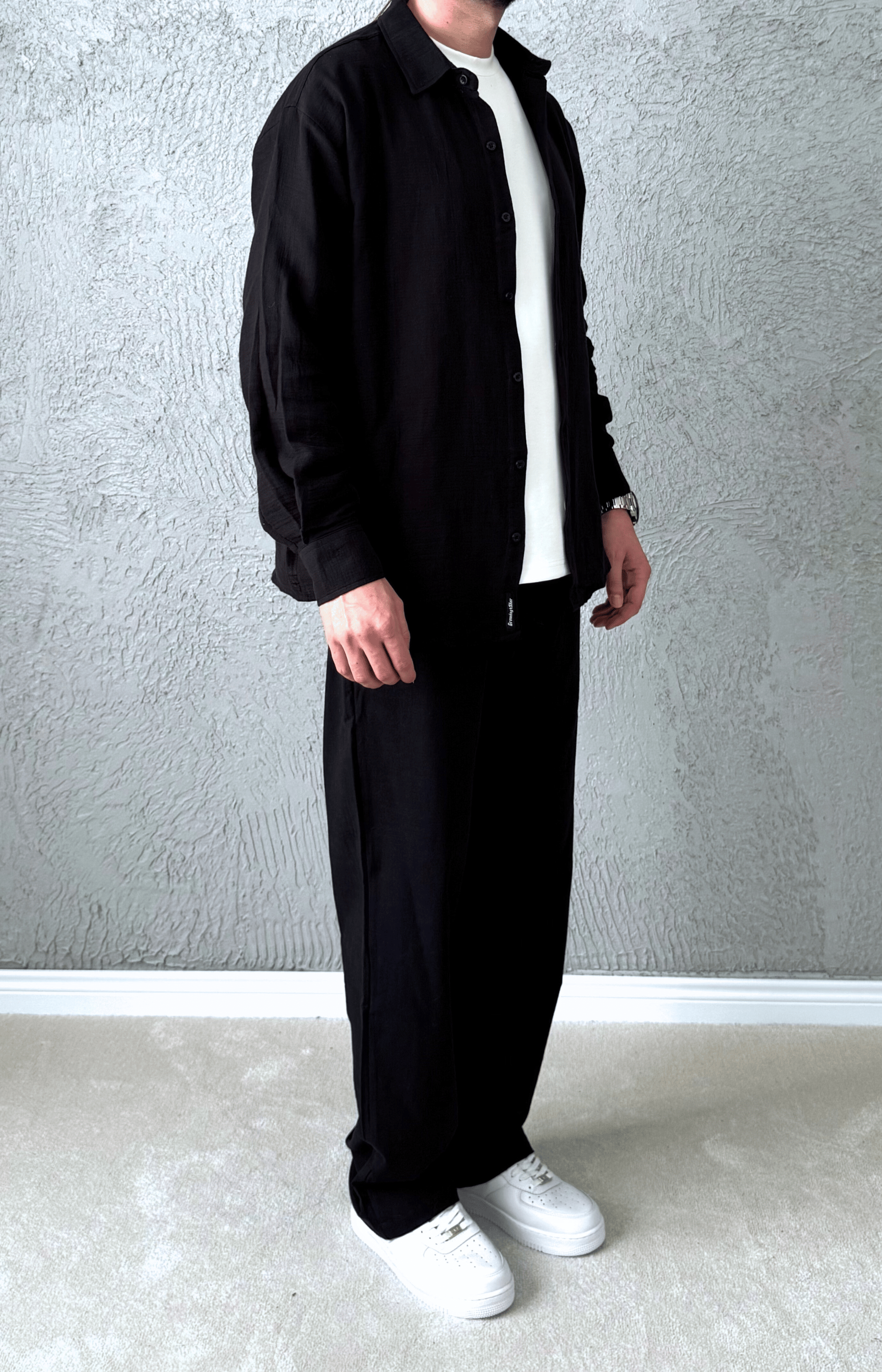 Oversize Kesim Yazlık Keten Takım / Siyah - KTN01