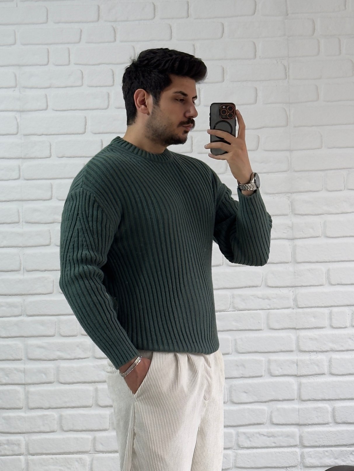Oversize Premium Kalite Selanik Örgüsü Kazak / YEŞİL /KZK02