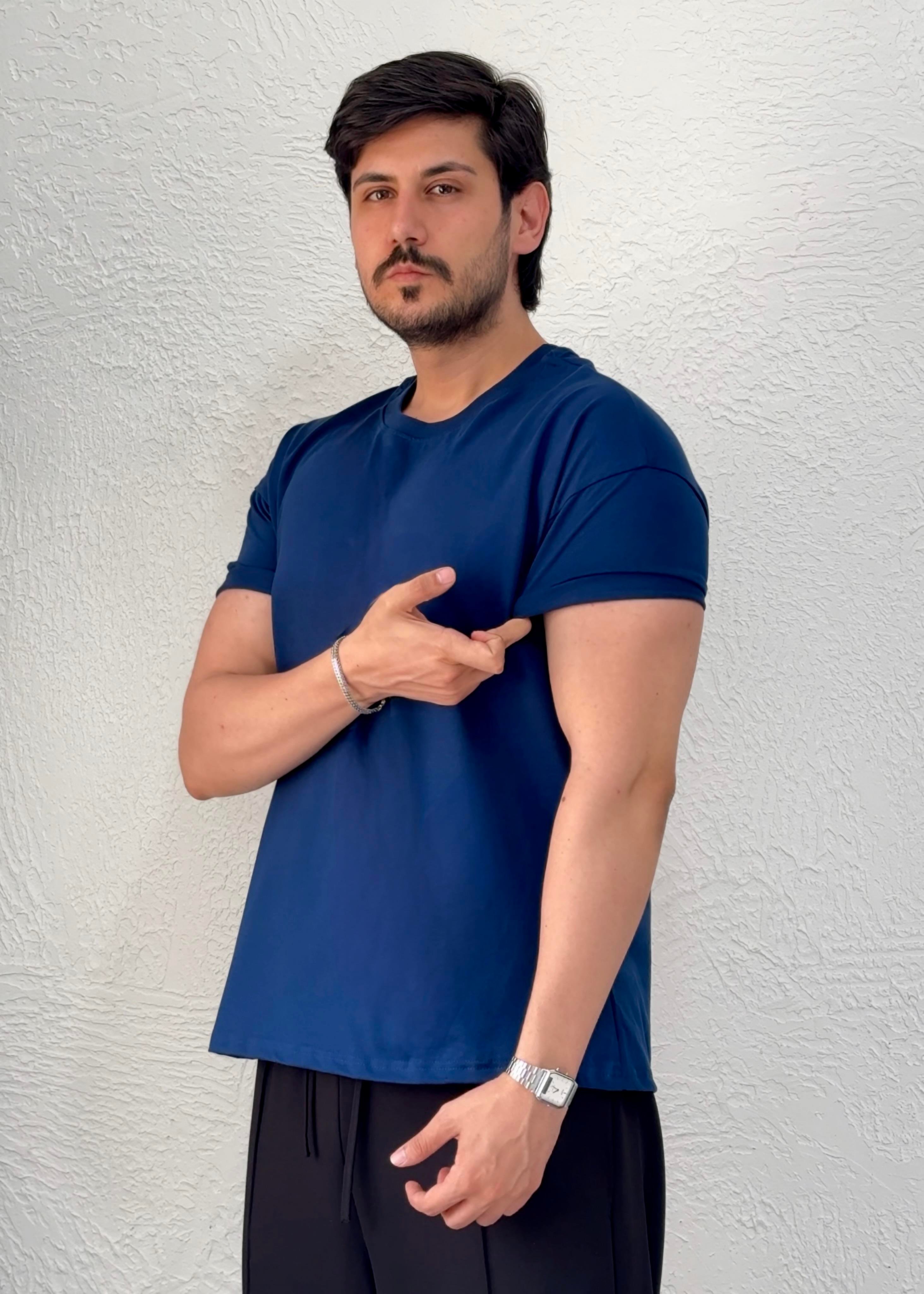 Özel kesim Kolları dar Oversize T-shirt / İndigo - BSC03