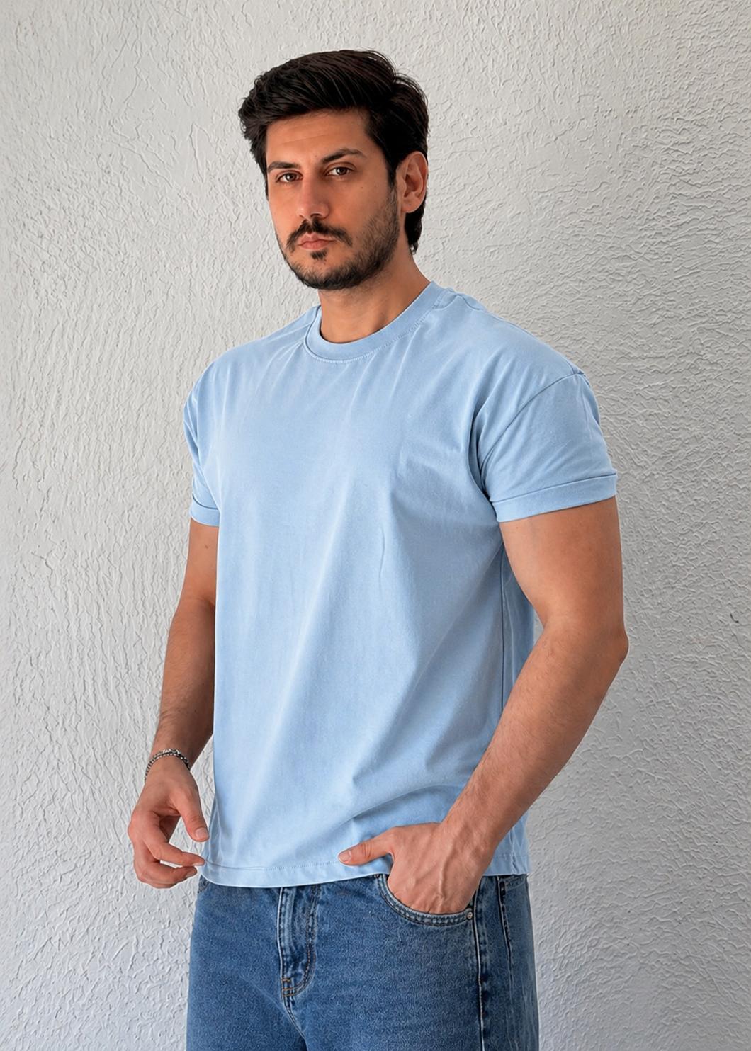 Özel Kesim Kolları Dar Oversize T-shirt / Bebe Mavisi - BSC03