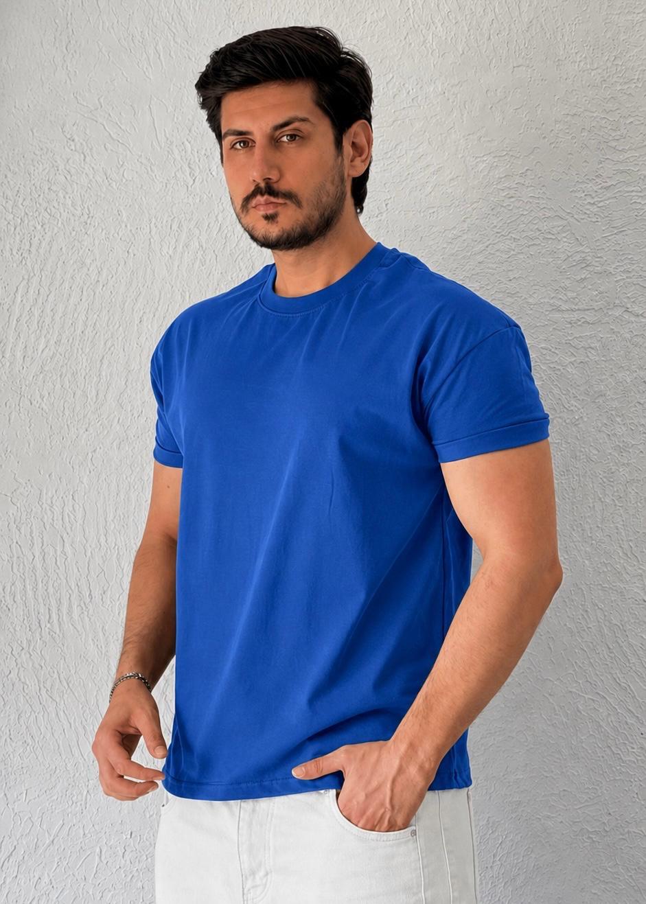 Özel Kesim Kolları Dar Oversize T-shirt / Mavi - BSC03