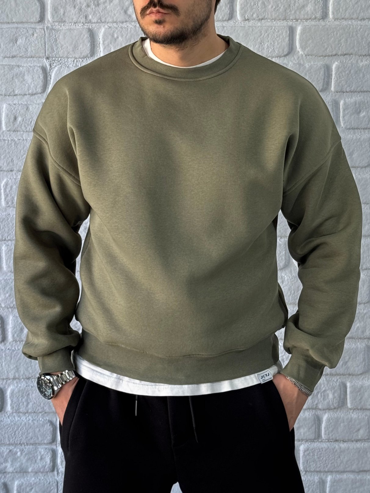 Premium Kalite Oversize Kalıp Basic Sweatshirt/YEŞİL-SWTB01