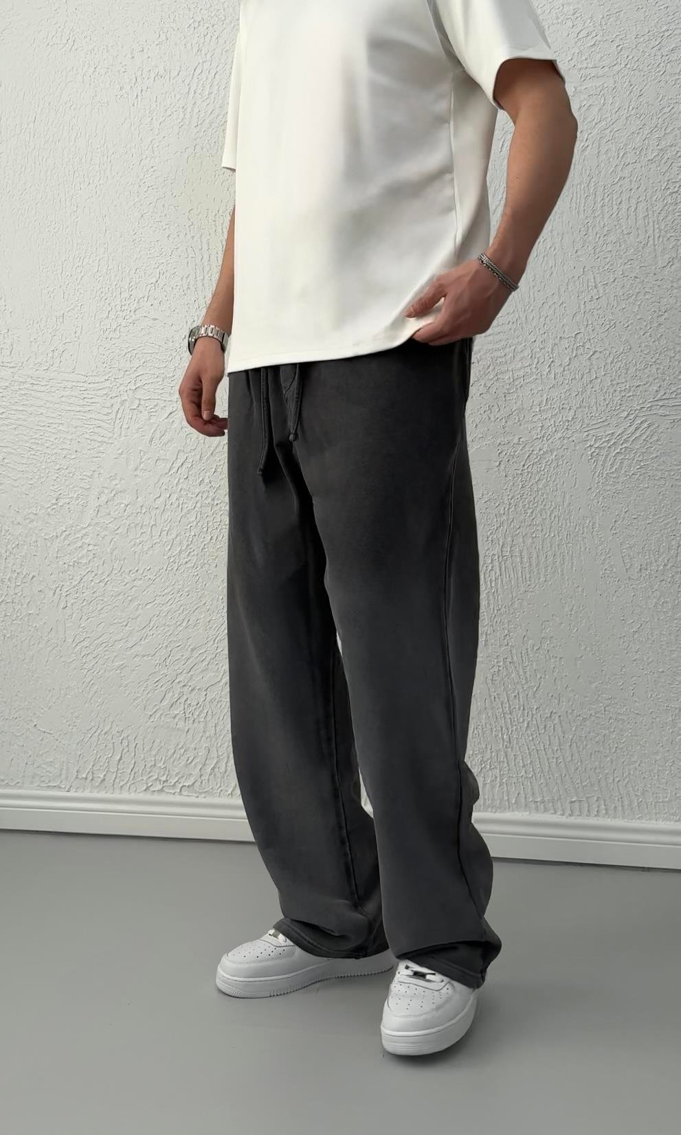 Premium Kalite Yıkamalı Baggy Kalıp Eşofman Altı/ ANTRASİT GRİ- YKM02