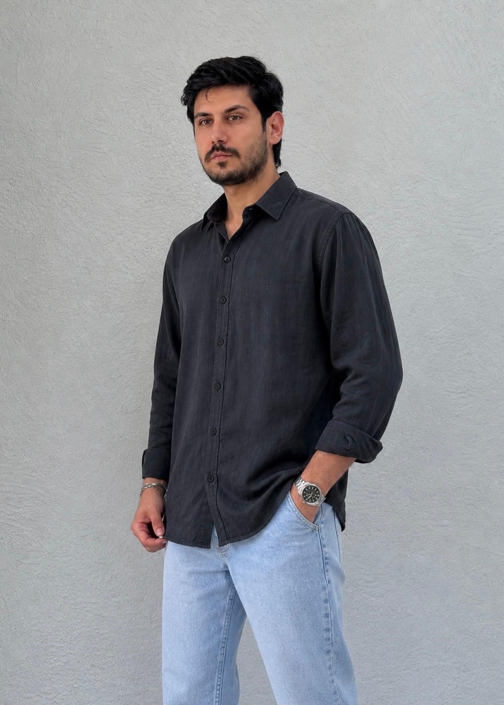 TENSEL KUMAŞ YAZLIK GÖMLEK / ANTRASİT - 2512T