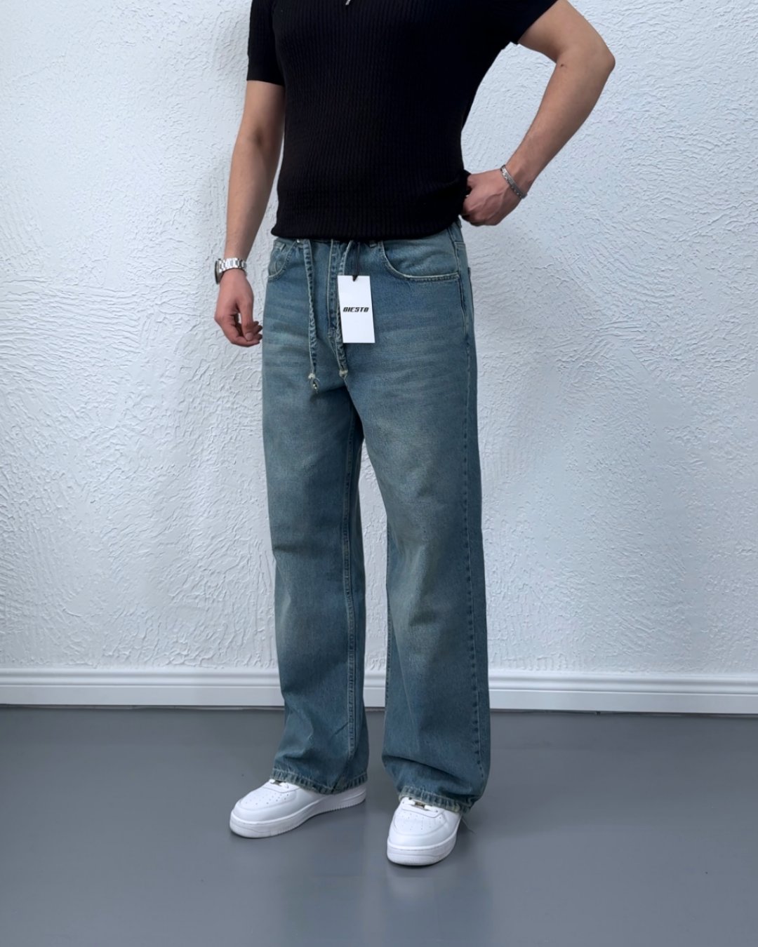 Yeni Sezon Giesto İp Kemer Detaylı Baggy Jean/ Mavi - GST01 