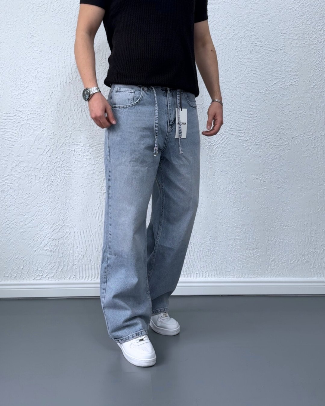 Yeni Sezon Giesto İp Kemer Detaylı Baggy Jean/ Buz Mavi - GST01