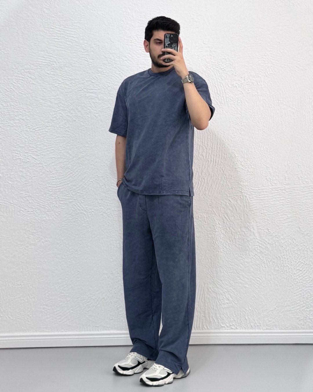 Yeni Sezon Yıkamalı Oversize Yazlık Eşofman Takımı / Mavi - TKM08