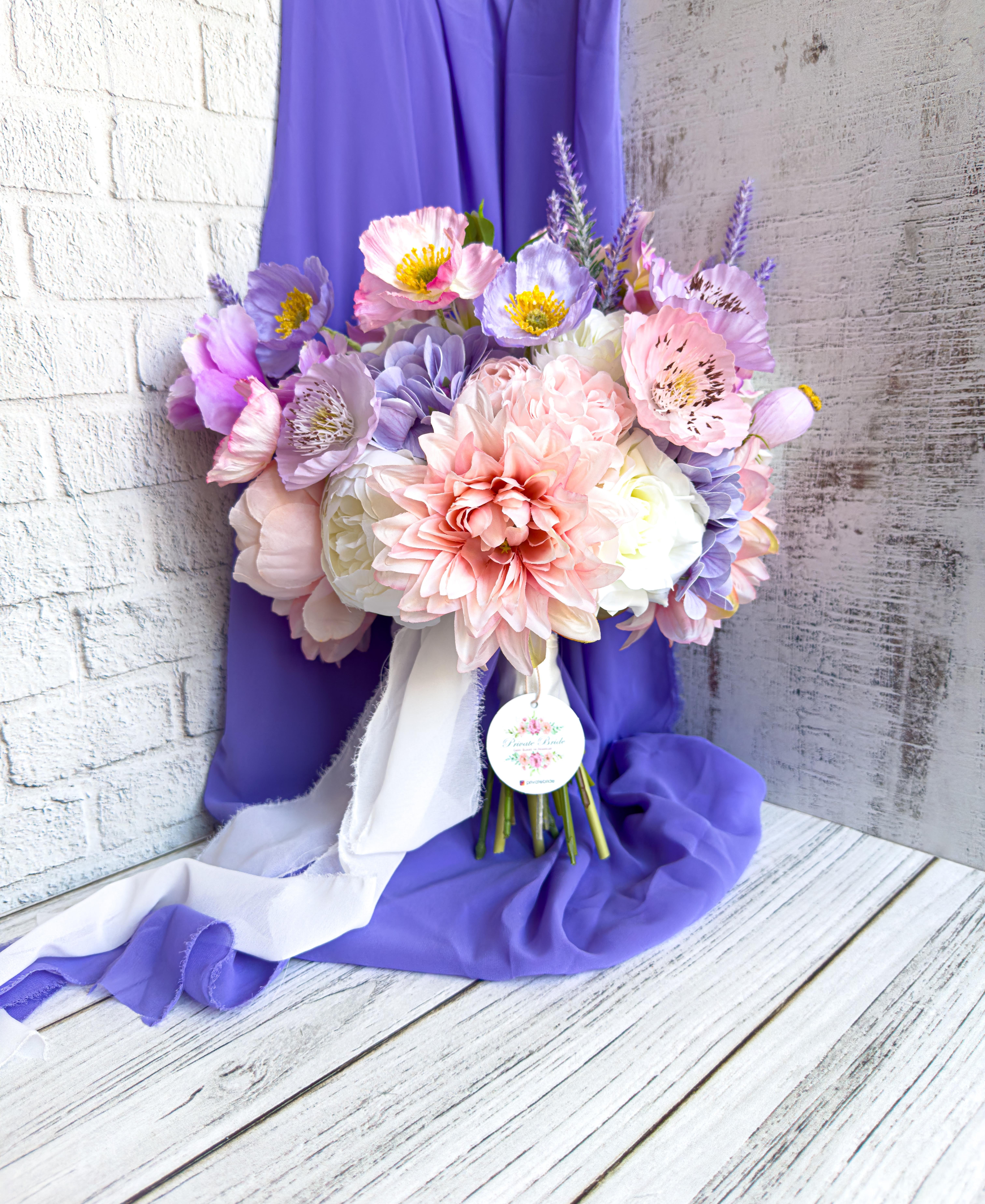 Mor lila aranjman gelin çiçeği 