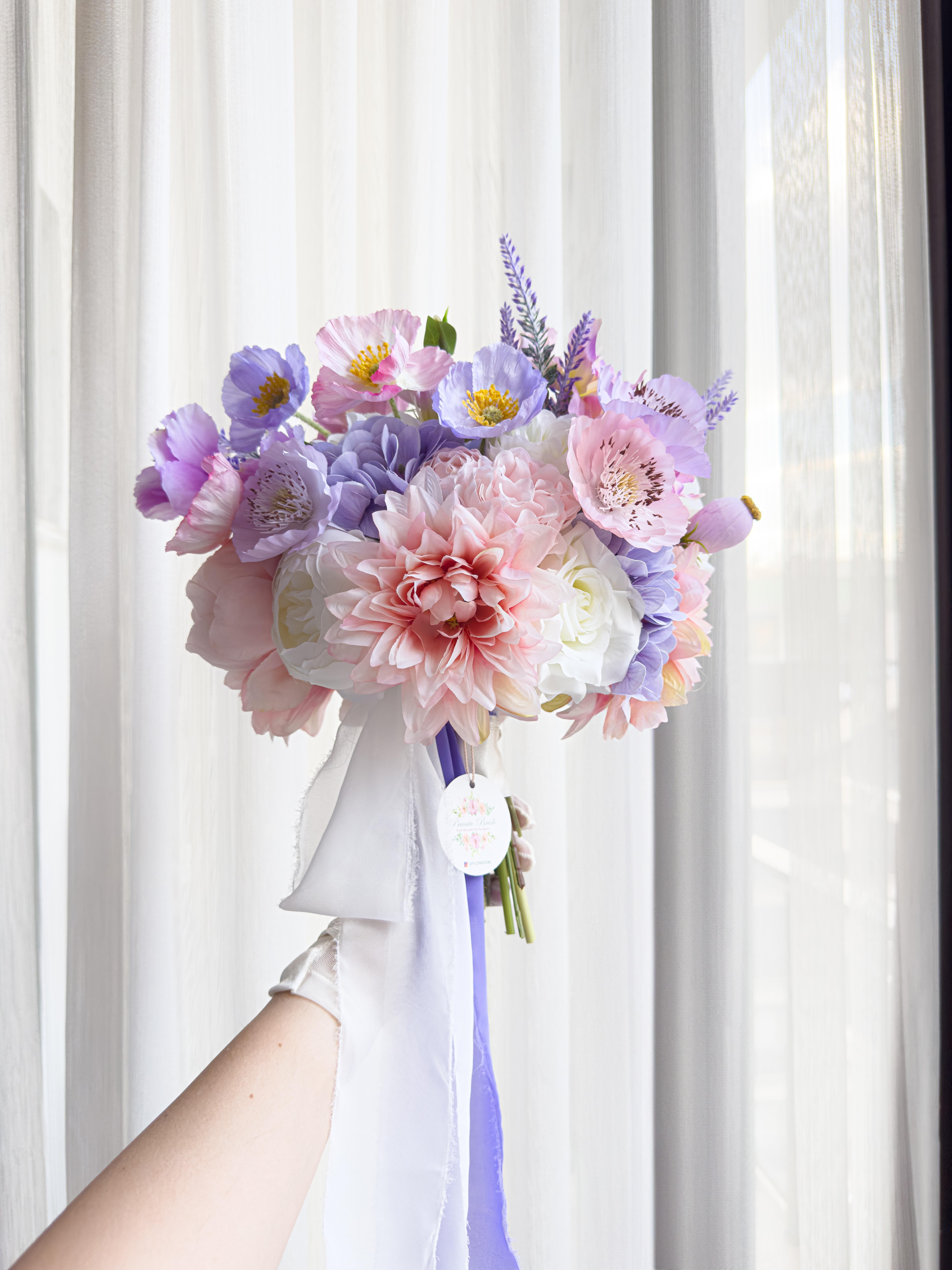 Mor lila aranjman gelin çiçeği 