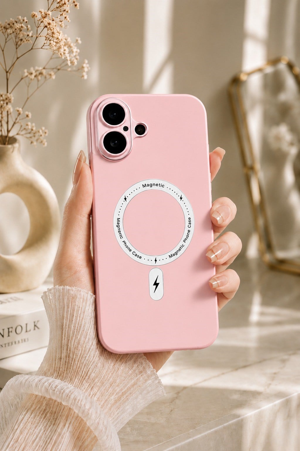 İPhone 16 PLUS KAMERA KORUMALI MAGSAFE KAPAK BUSINESS PEMBE