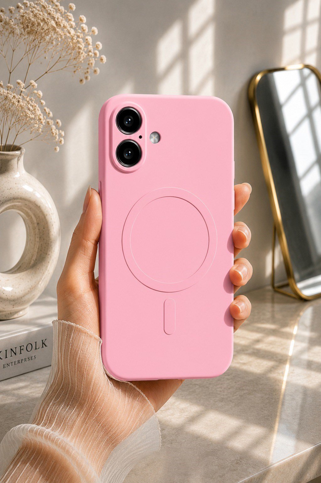 iPHONE 16 PLUS MAGSAFE KAMERA KORUMALI KILIF PEMBE