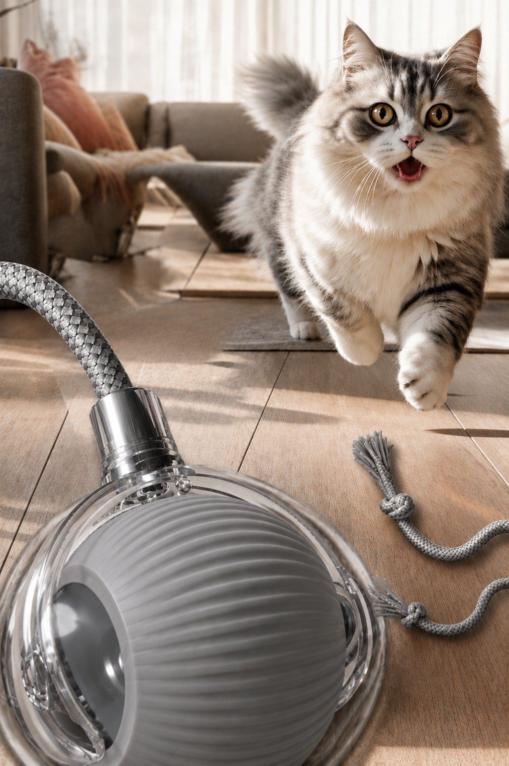ŞARJLI KEDİ TOPU IŞIKLI HAREKETLİ 3 MODLU KEDİ OYUNCAĞI C02 GRİ