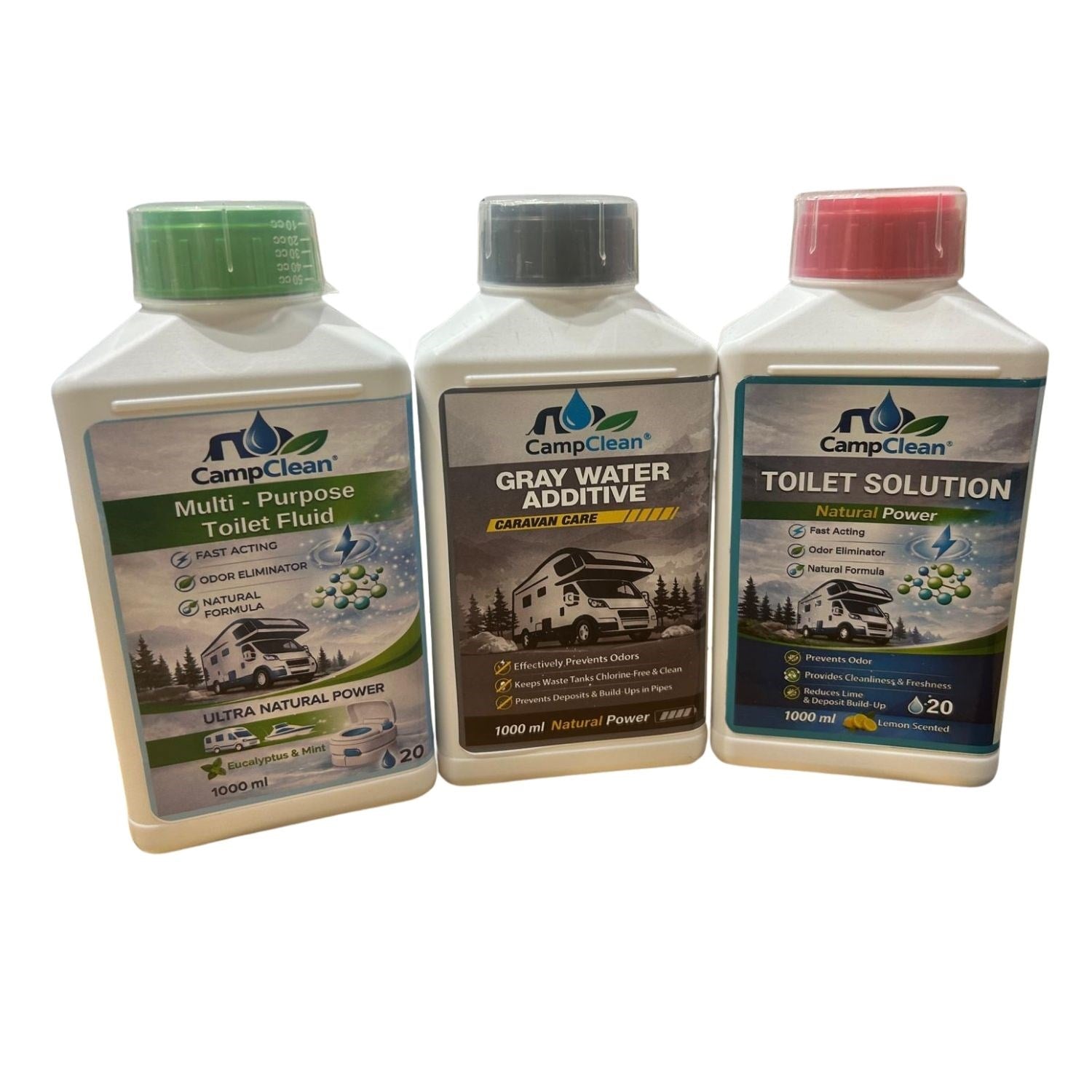 CampClean Karavan Tuvalet Bakım Seti 3'lü Paket (Atık Tankı + Gri Tank + Temiz Su Tankı) 3 x 1 Lt