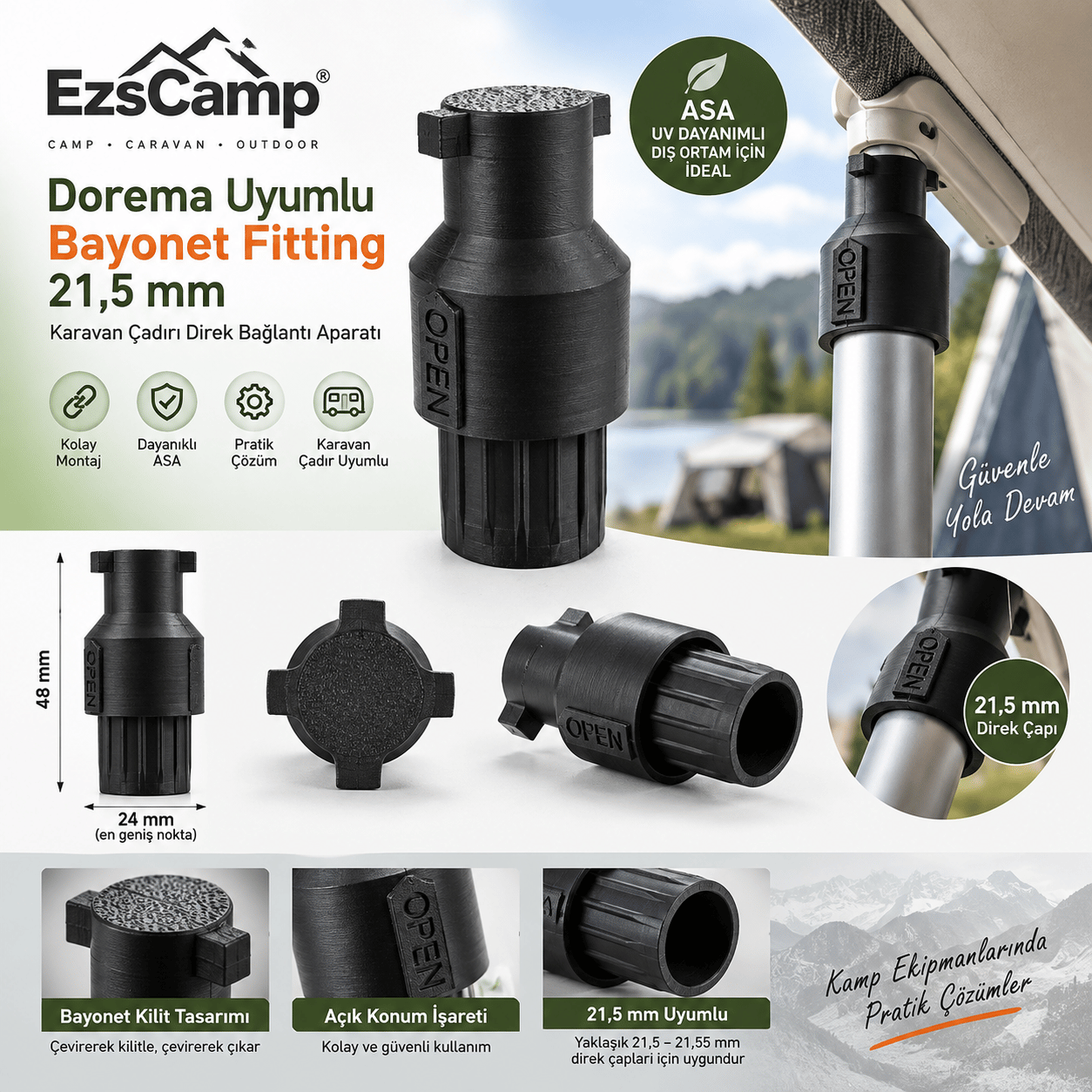 EzsCamp Dorema Uyumlu Bayonet Direk Bağlantı Aparatı 21,5 mm – ASA