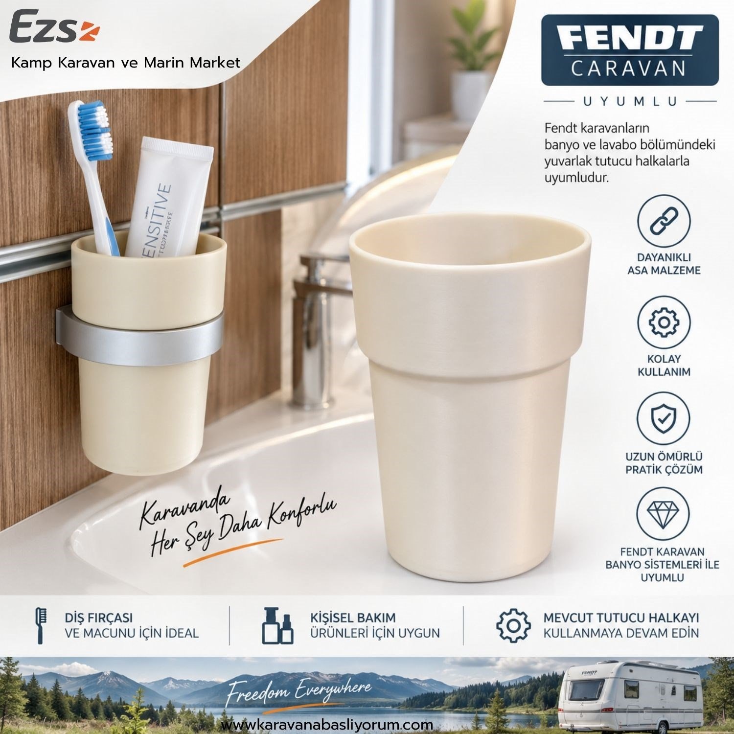 EzsCamp Fendt Karavan Uyumlu Diş Fırçalık & Banyo Bardağı – ASA