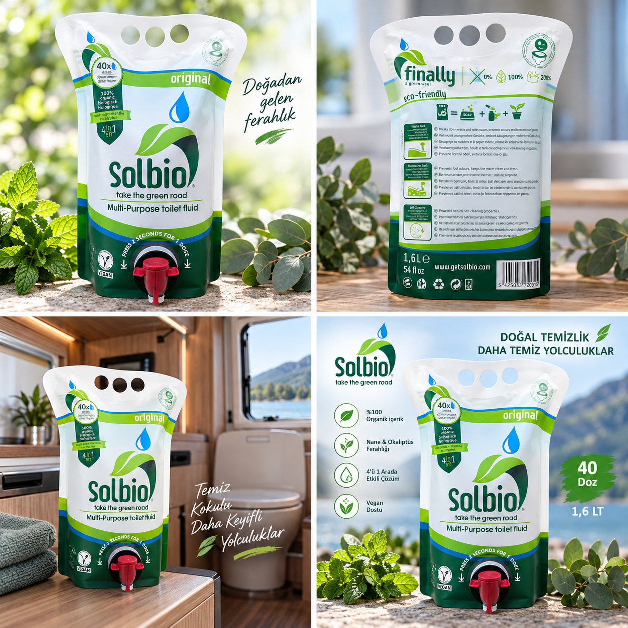 Solbio Original XL 1.6L Doğal 4'ü 1 Arada Karavan ve Tekne WC Kimyasalı