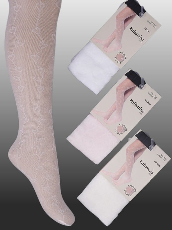 1'li Kız Çocuk İnce Kalp Desen Detaylı Külotlu Çorap Krem