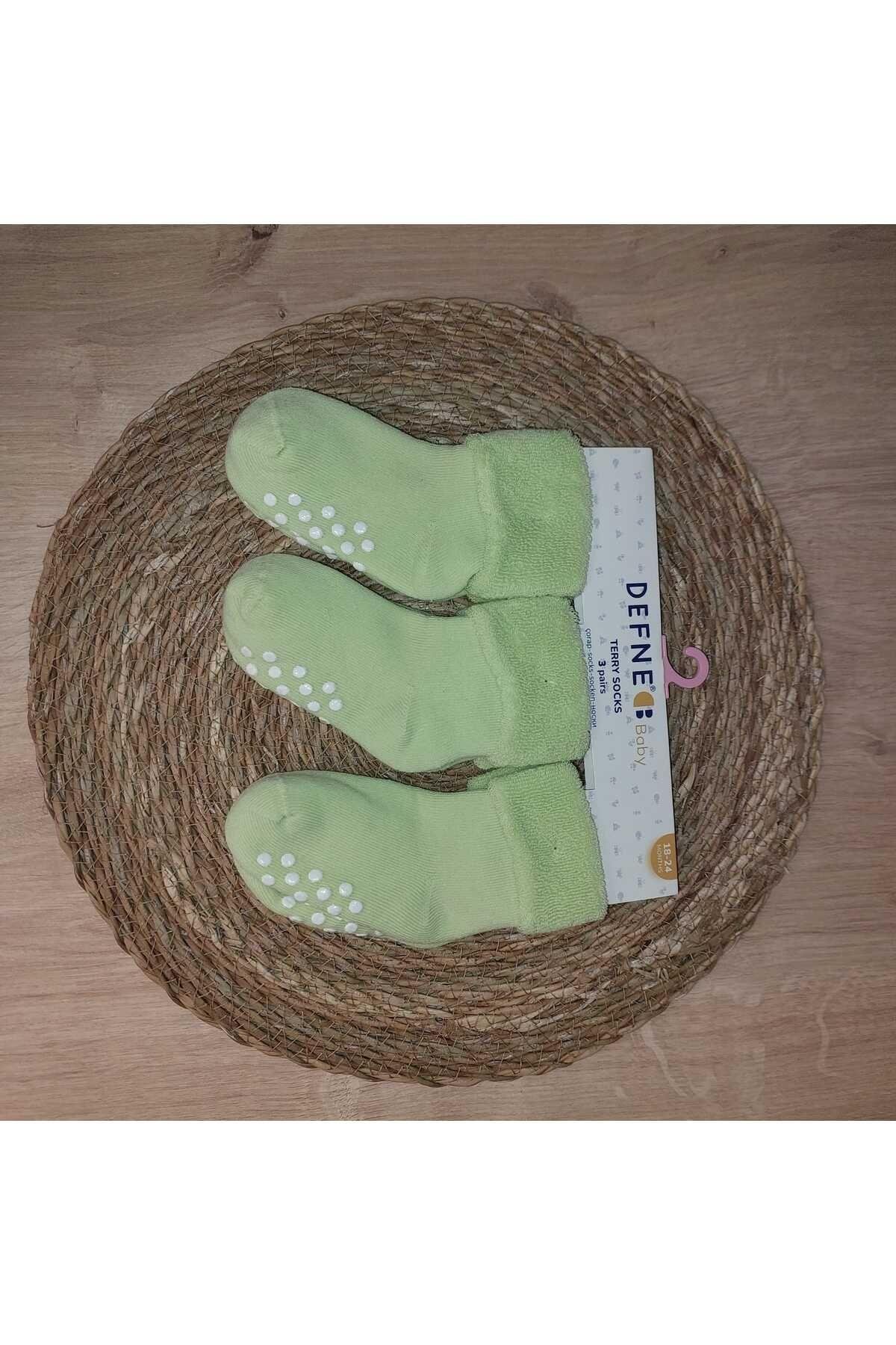 3 Çift Havlu Pamuklu Kaydırmaz Taban  Kışlık Kız Çocuk Ve Bebek Soket Çorap